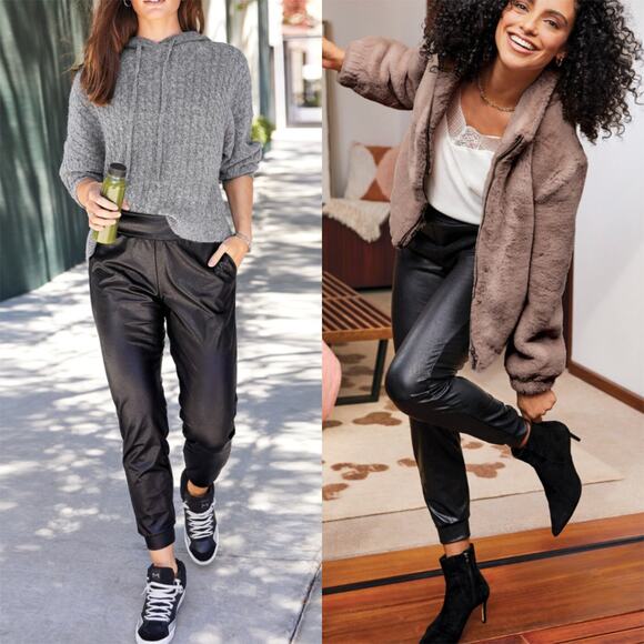 Commando Black Faux Leather Joggers Size Small - Picture 1 of 14